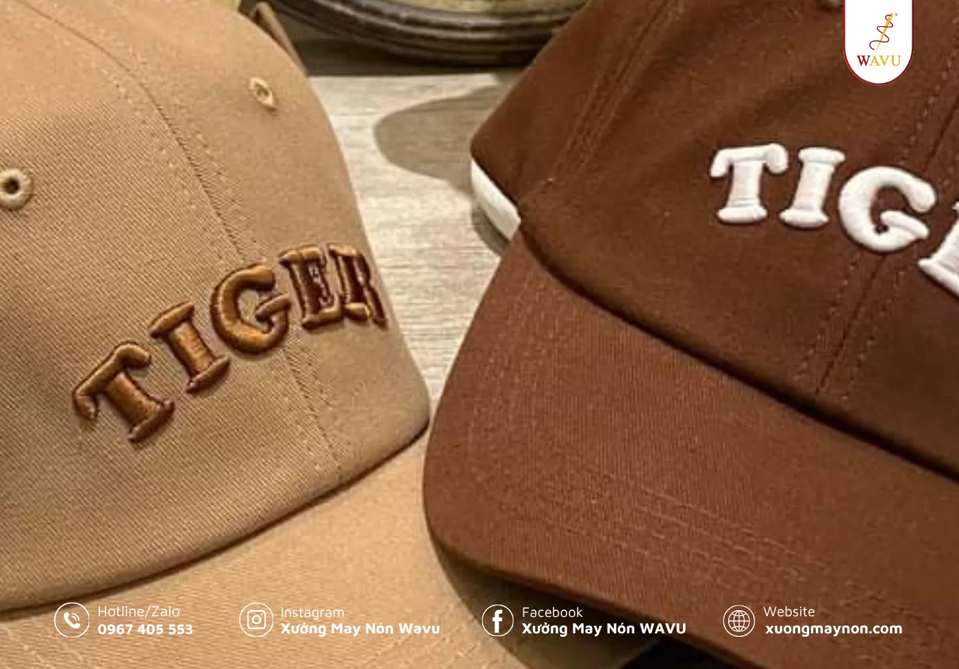 Logo thêu thường (thêu không nổi) lên nón